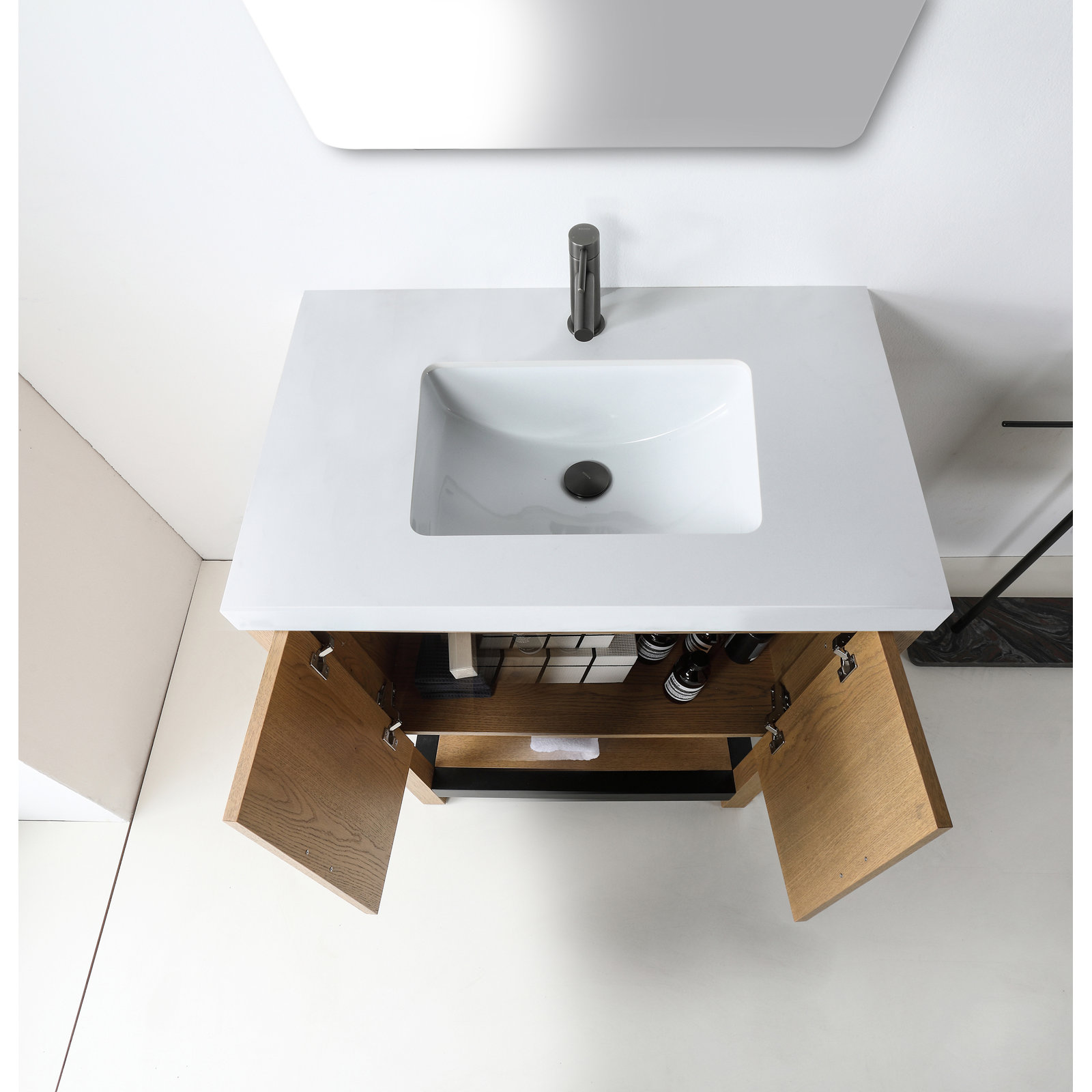 36" Single Bathroom Vanity, Pecan Oak, White