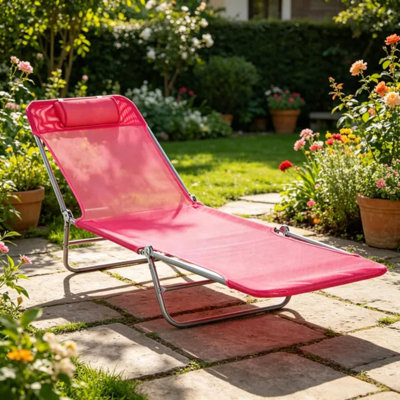 Chaise longue pliante rose pour l'extérieur