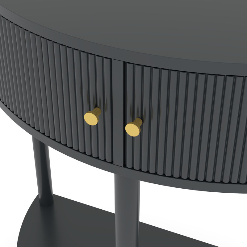 Table d'appoint avec détails ondulés en 3D, gris foncé et fonction de rangement pour télécommandes - tiroirs à motif ondulé pour petits objets