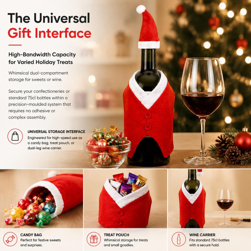  Santa Pants Christmas Gift Bag Wine Bottle Holder Red