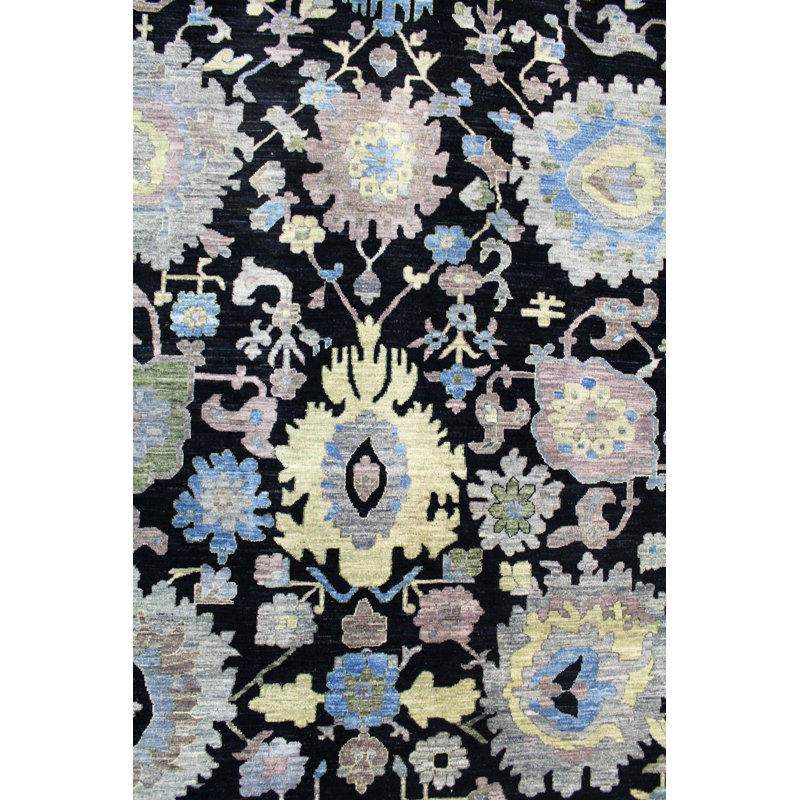 Harshang Floral Area Rug in Black, Rectangle 8'2" x 9'9"