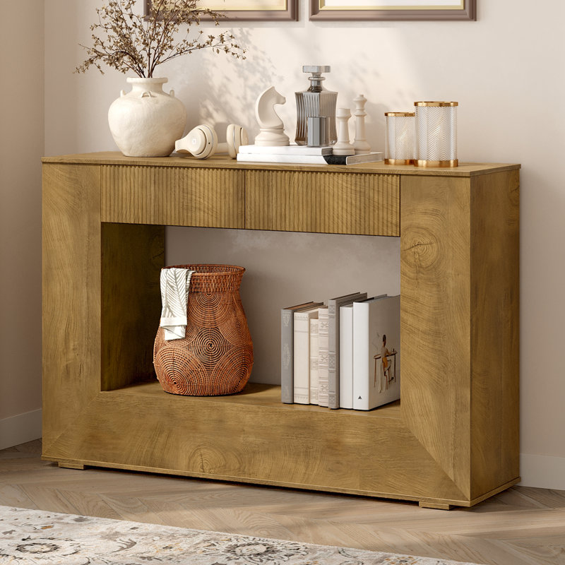 47.2" Farmhouse Console Table with Storage, Entryway Table, Natural Oak