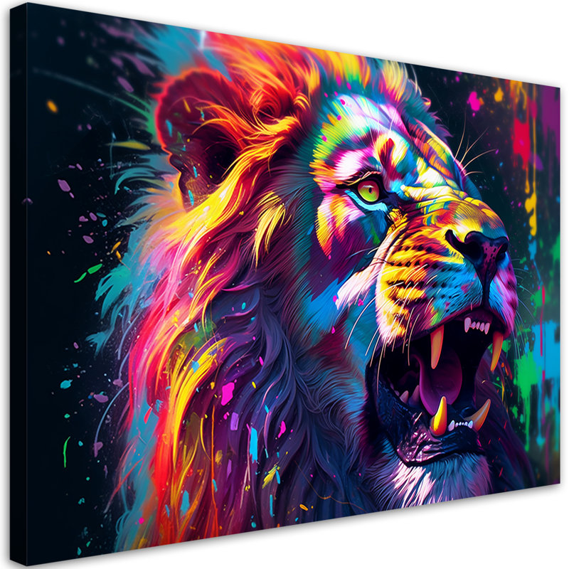 Lion Neon Abstraction - No Frame Print on Canvas, 70cm H x 100cm W