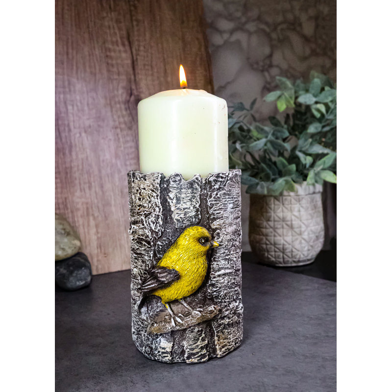 Bougeoir en forme de chardonneret jaune sur un bouleau, porte-bougie rustique, figurine d'oiseau