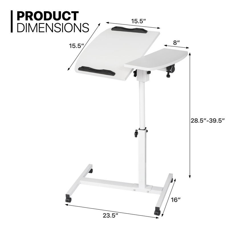 Bureau mobile pour ordinateur portable, bureau debout avec tapis de souris et plateau inclinable, table d'ordinateur à hauteur réglable