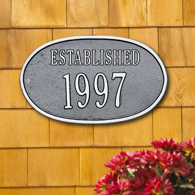 Date 2-Line Wall Address Plaque, Pewter Silver