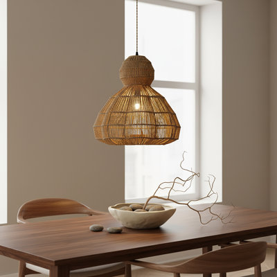 Luminaire suspendu festonné en rotin 1 lumière Ciel, Boho côtier - tissé à la main