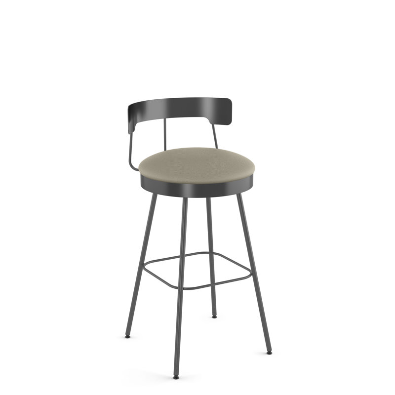 Walley Swivel Counter & Bar Stool, Bar Stool (30.25" Seat Height), Matt Dark Gray, Faux Leather-Greige