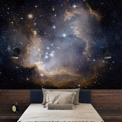 Galaxy Starburst Navy Blue Nebula Wallpaper Mural, Deep Space Milky Way Wall Art For Living Room Bedroom Dining Room Office Decor