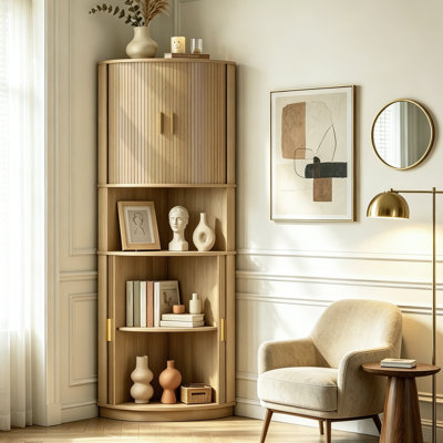 Grande armoire d'angle de 65,8 po avec portes coulissantes et tablettes pour la salle de bain, le salon et la cuisine
