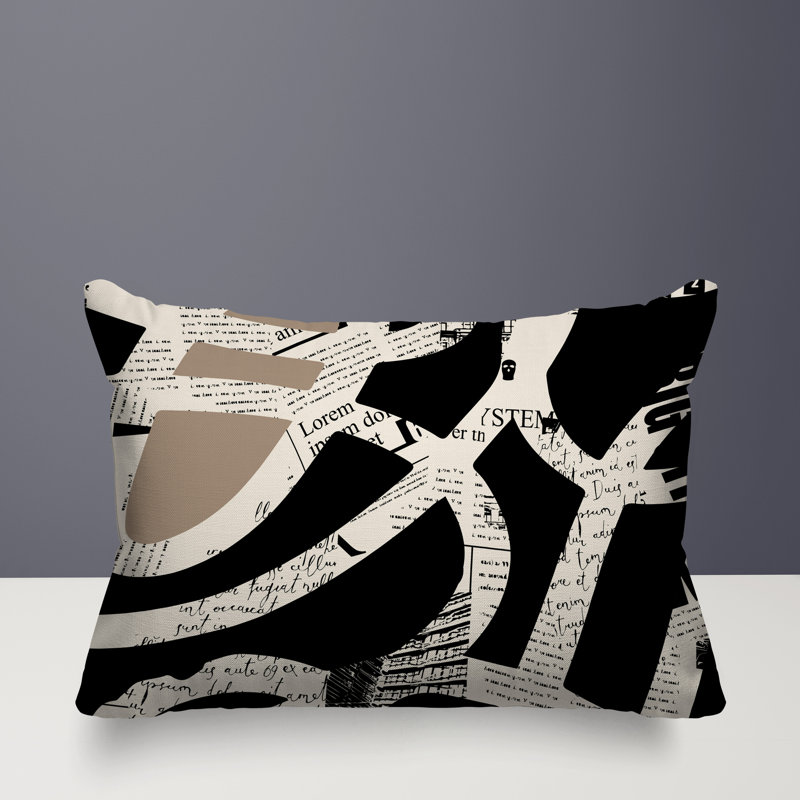 Oreiller rectangulaire réversible intérieur / extérieur Kaya, H 18 po x l 25 po, Beige / noir / blanc cassé