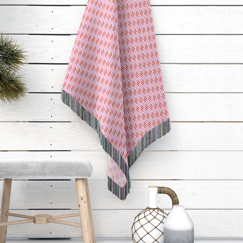 Hand Woven Throw Blanket, 80" W x 60" L, Pink