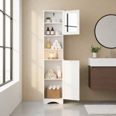 Armoire de salle de bain Natyra, armoire de salle de bain haute avec tiroir et tablettes réglables Natyra