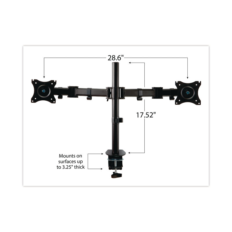 Black Dual Monitor Desk Clamp Mount with Adjustable Arms