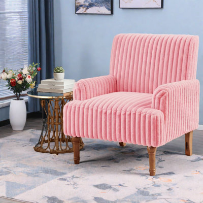 Comfortable Accent Chairs, Wood Corduroy Modern Pink Chair For Home