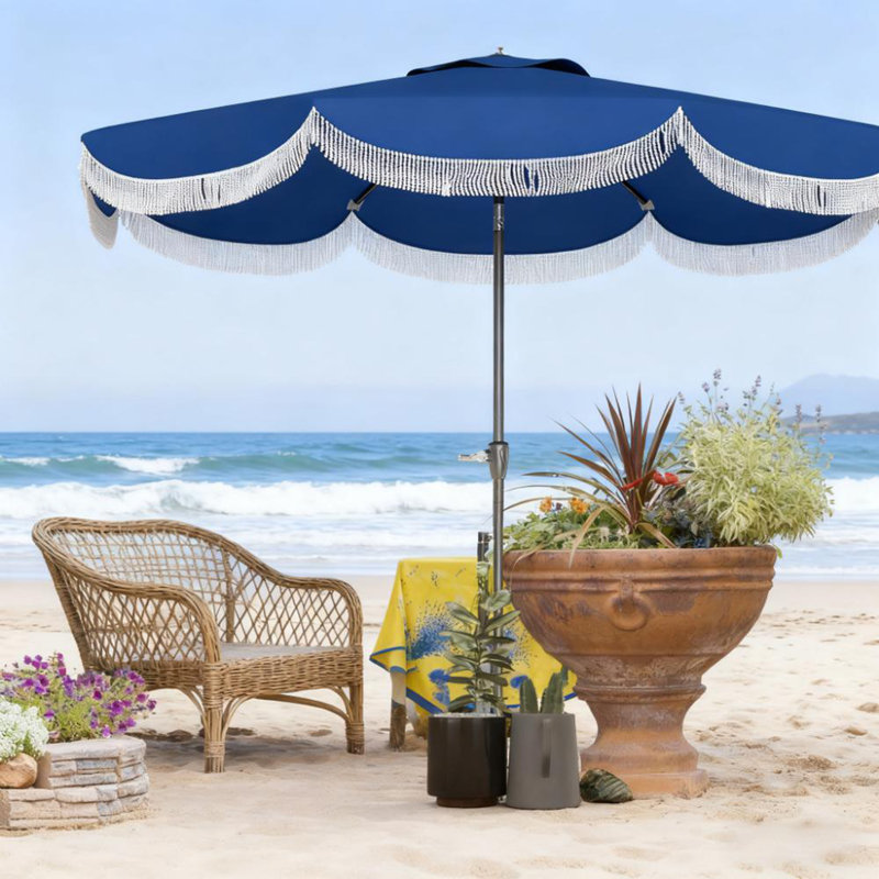 Parasol d'extérieur avec manivelle, parasol de patio, 8 baleines, inclinaison à bouton-poussoir