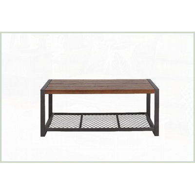 Industrial Console Coffee Table with Natural Reclaimed Wood Finish – Ages Gracefully for Living Room