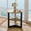 Table de bout ronde avec rangement, table d'appoint Farmhouse Circle pour le salon, table de chevet à 2 niveaux en bois massif, plateau de table en bois naturel et structure en métal noir, P 25,2 po x H 24 po