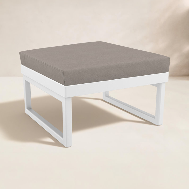 Repose-pieds d'extérieur avec coussin Lane, Blanc, Toile taupe Sunbrella®