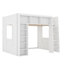 Grand lit mezzanine en bois avec armoires de rangement et tablettes, blanc-673388401