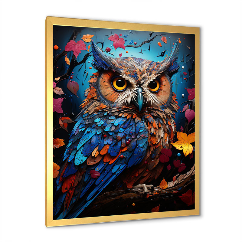 Pop Art, chouette, sagesse, crépuscule sur toile, Encadrement doré, H 44 po x l 34 po x P 1,5 po