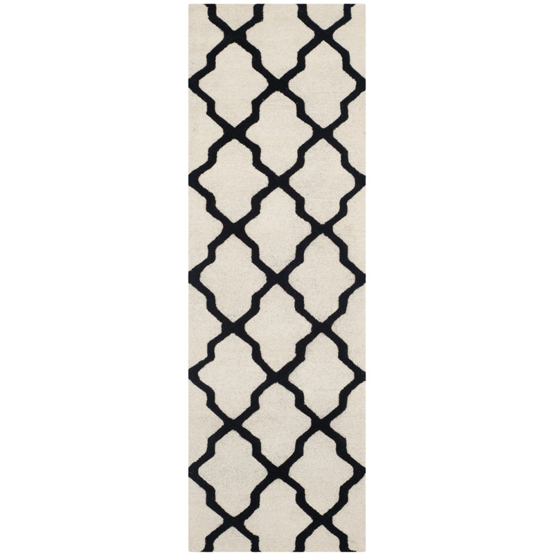 Cannen Hand Tufted Wool Geometric Rug, Runner 2'6" x 8', Ivory/Black