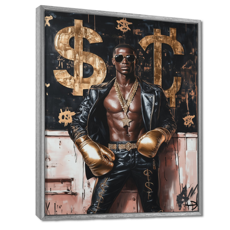«Boss Fighter», impression d'art mural «American Man», Toile argentée avec cadre flottant, H 44 po x l 34 po x P 1,5 po
