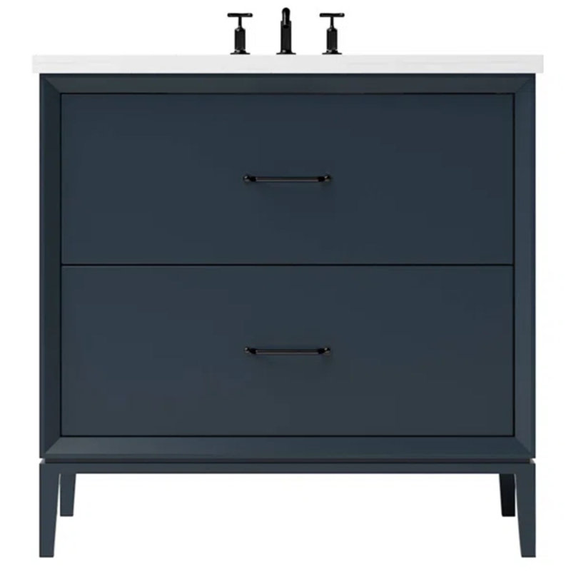 Alexandra Two-Drawer Single Bath Vanity, Matte Black, 30", Hague Blue