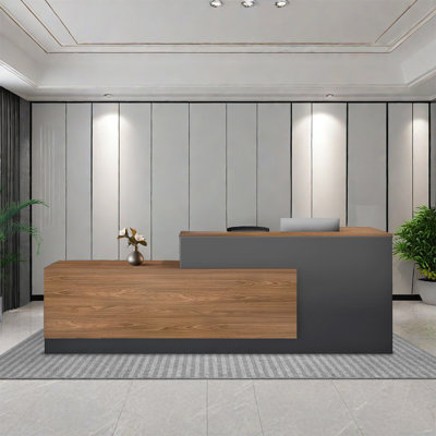 L-Shaped Reception Desk with Lockable Drawers, Computer Desk, and Storage Shelves/Front Desk