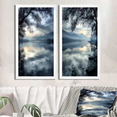 «Serene Lake At Dawn With First Light - Lake», art mural sur toile 2 pièces, paysage bleu