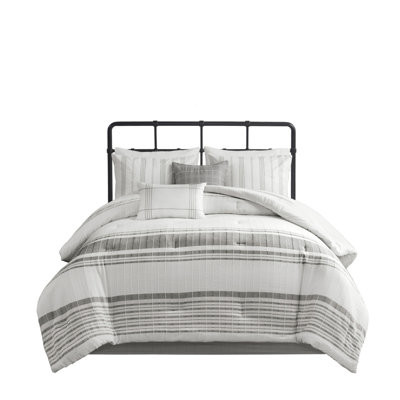 Oversized Cotton Jacquard Bedding Set, Farmhouse Style, Grey And White
