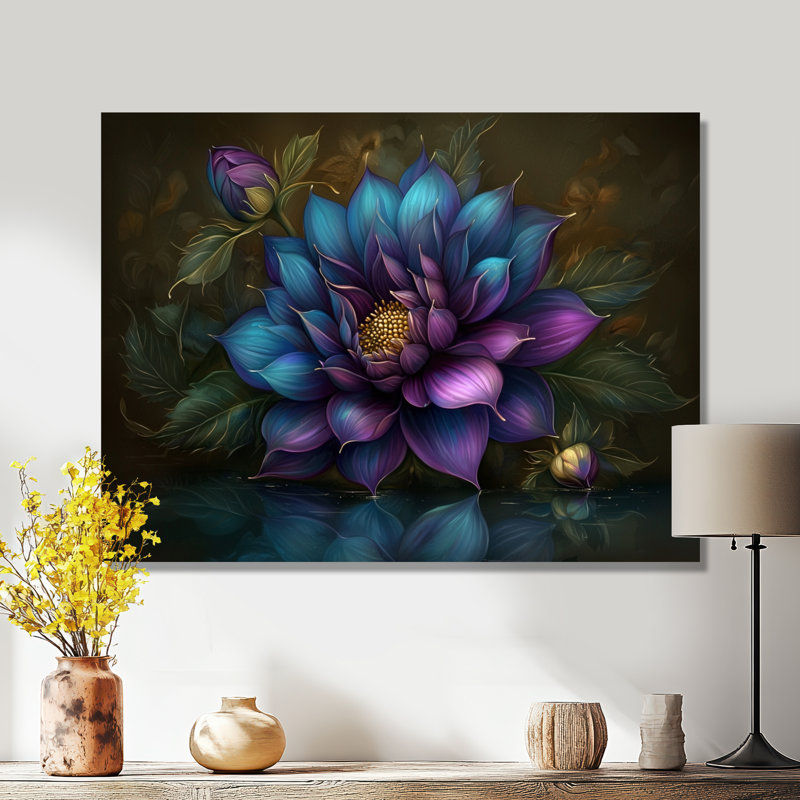 Fractal Dahlias mauve reflet - Dahlia en métal, impression murale traditionnelle, H 24 po x l 32 po x P 0,84 po