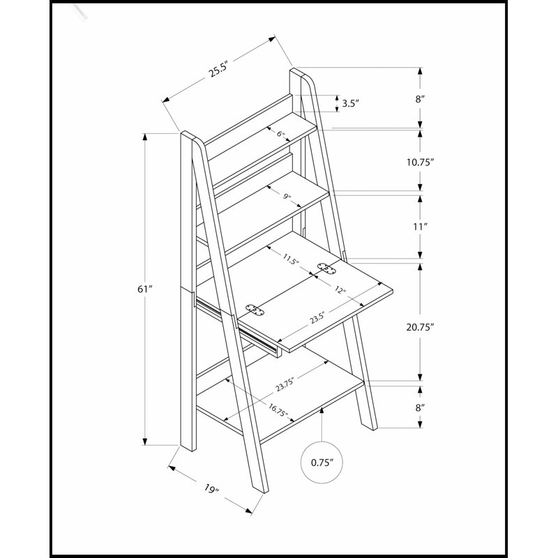 Bureau d'ordinateur moderne de style échelle incliné avec tablettes de rangement, idéal pour le bureau à domicile et la conception peu encombrante