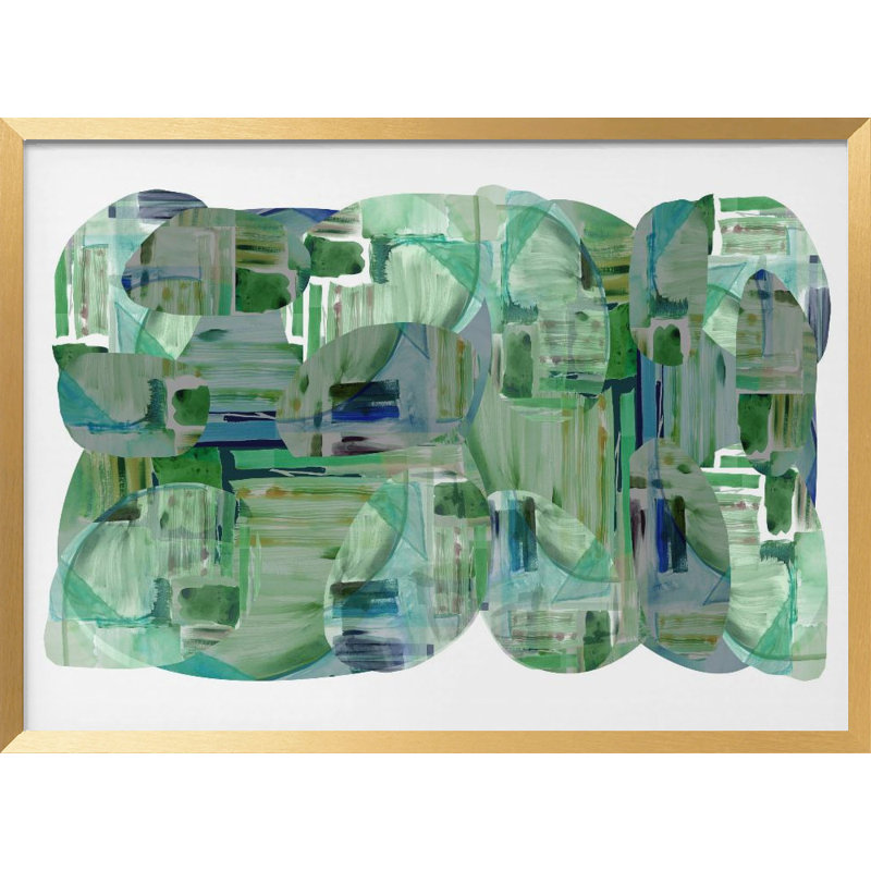 "Green Cluster of Abstract Shapes 1" Framed Print Wall Art, 24" H x 30" W
