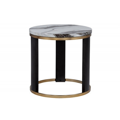 24" Round Icelandic Faux Marble End Table, Living Room Sofa Side Table With Accent/Gold