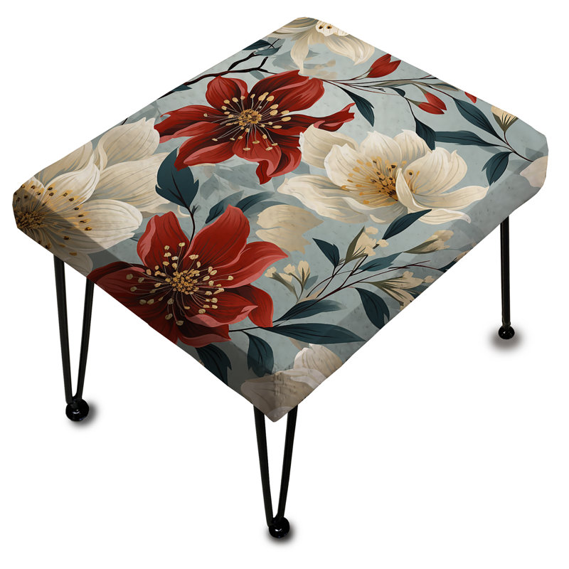 Red And White Orchids Floral Pattern - Floral Rectangle Ottoman