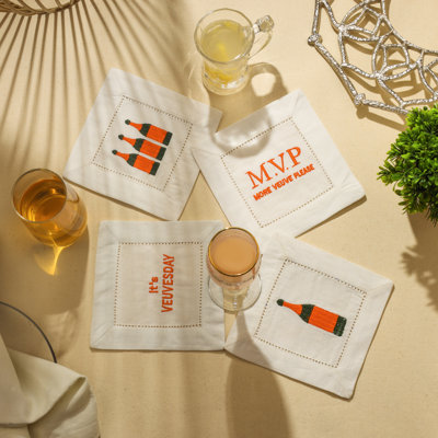 Serviettes à cocktail brodées Champagne Soirée