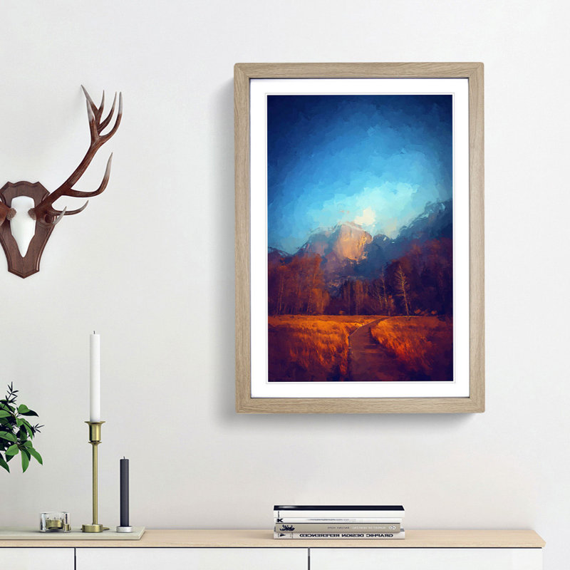 Mountain Path in Abstract - Framed Print, 36cm H x 27cm W x 2cm D, Oak Framed