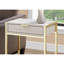 Table d'appoint moderne avec texture marbre beige et structure en métal doré, tiroir de base au style contemporain.