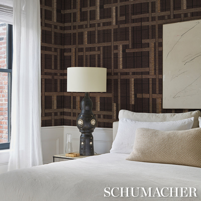 Schumacher x Patterson Flynn Axel Plaid Wallpaper, Saddle Brown