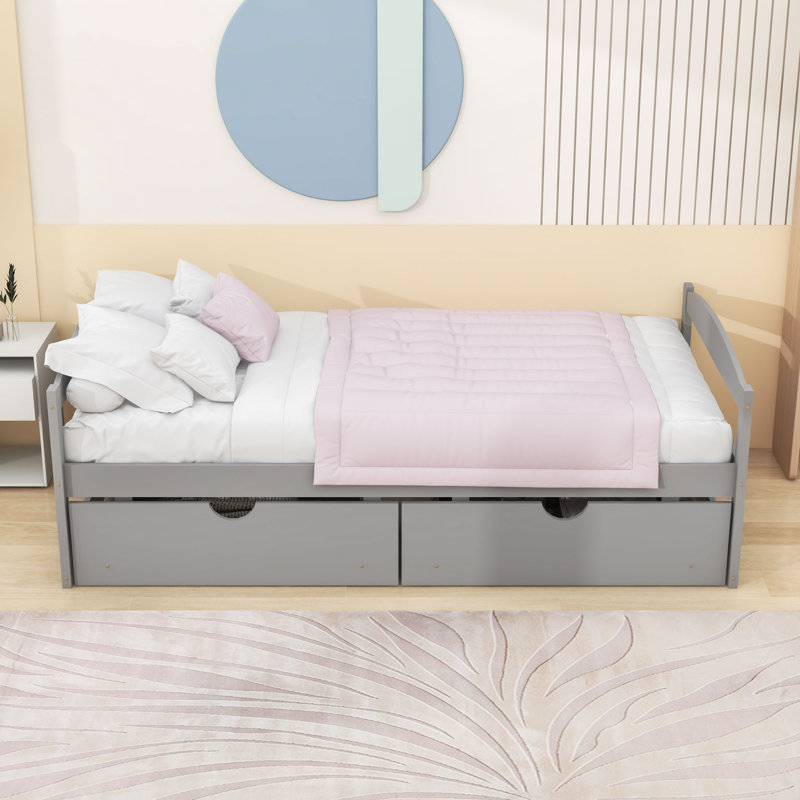 Kristle Twin 2 Drawers Wood Platform Bed, Gray