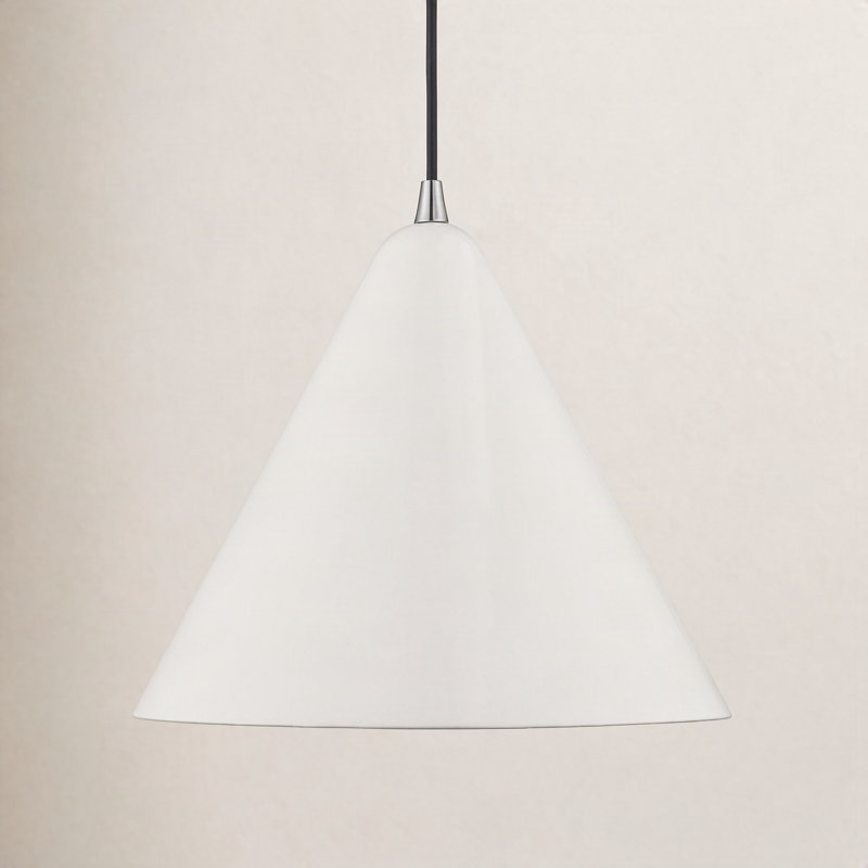 Luminaire suspendu conique à 1 lumière Oaklee, Blanc brillant, H 18 po x l 14 po x P 14 po