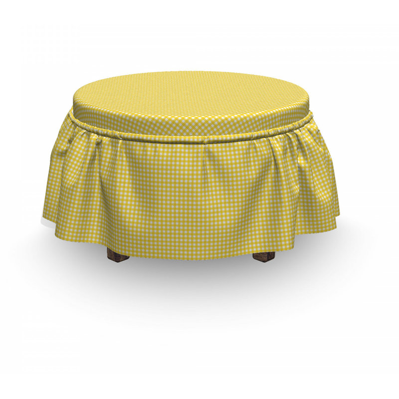 Ensemble de housse pour repose-pieds à coussins carrés 2 pièces à damier traditionnel vichy, Mélange de polyester jaune
