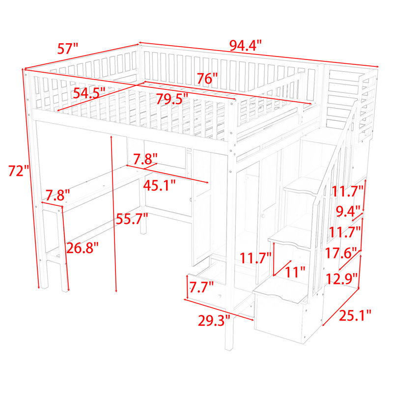 Heflick Full Loft Bed Bed with Built-in-Desk by Harriet Bee
