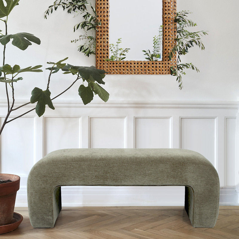 Ichika 47" W Upholstered Bench, Olive Green Chenille