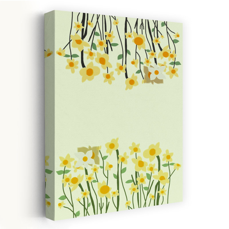 «Cheerful Yellow Blooms Abstract Playful Flower Nature», art mural, H 18 po x l 12 po