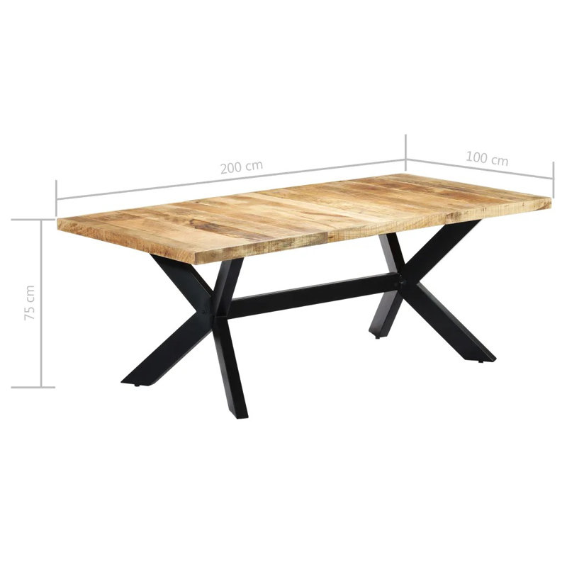 Cameo Mango Rectangular Wood Top Dining Table, Brown, 75cm H x 200cm L x 100cm W