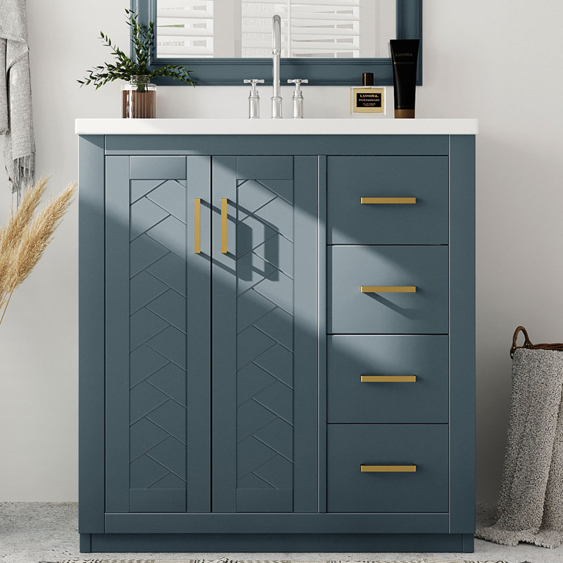 Meuble-lavabo simple 30 po avec lavabo en céramique, Bleu
