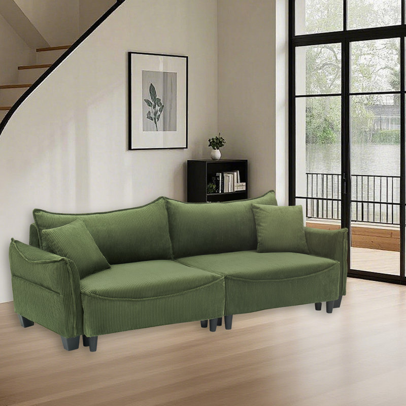 Trinety Square Arms Sofa, Modern Sofa, Accent Sofa, Green Corduroy