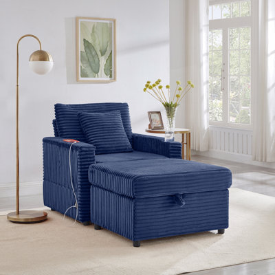 Canapé confortable moelleux en velours côtelé, espace de rangement pour une grande chaise simple, méridienne moelleuse avec repose-pieds et table, convient pour une chambre de repos, un appartement